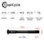 Tropicycle MTB Road Bike Thru Axle Front Fork Shaft Skewers M12x1.0 M12x1.5 12x142/162/174 12x100/110mm Aluminum alloy Bike Axle