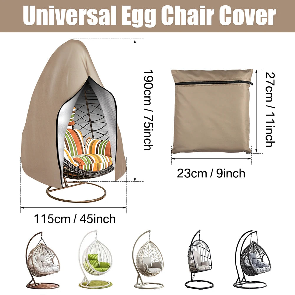 Waterproof Patio Hanging Egg Chair Cover Windproof Swing Egg Chair Cover Egg Chair Slipcover With Zipper and Adjustable Hem Cord