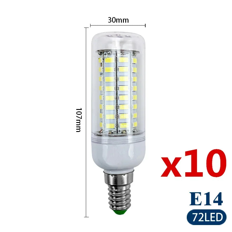 10pcs/lot E27 E14 LED Lamp 220V 230V Led Bulb SMD 5730 Led Light 24 36 48 56 69 72 LEDs Corn Bulbs Chandelier for House Lighting