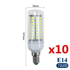 10pcs/lot E27 E14 LED Lamp 220V 230V Led Bulb SMD 5730 Led Light 24 36 48 56 69 72 LEDs Corn Bulbs Chandelier for House Lighting