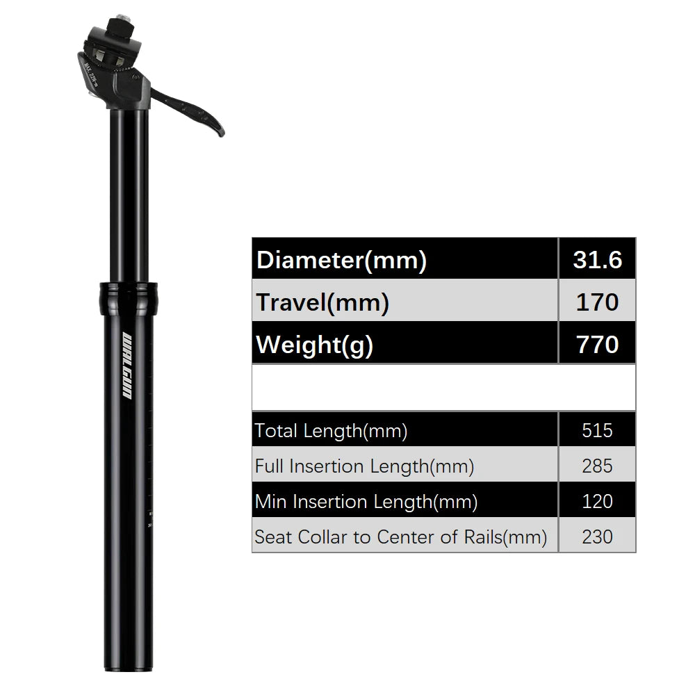 SP25A Hydraulic Dropper Seatpost Upgraded 6061 Aluminum No Lag 100-170mm Travel for MTB Road Gravel Easy Install