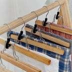5/10pcs Wooden Pants Hanger Multifunctional Solid Wood Non-Slip Clothes Drying Rack For Jeans Skirts Slacks,Clamp Hangers