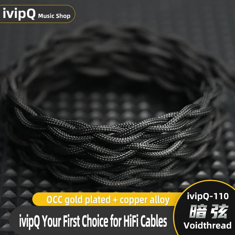 ivipQ-110 Voidthread Black Nylon HiFi Earphone Cable High Purity OCC Gold Plated+Copper Ally 4.4mm 2Pin 0.78 MMCX Audio IEM Wire