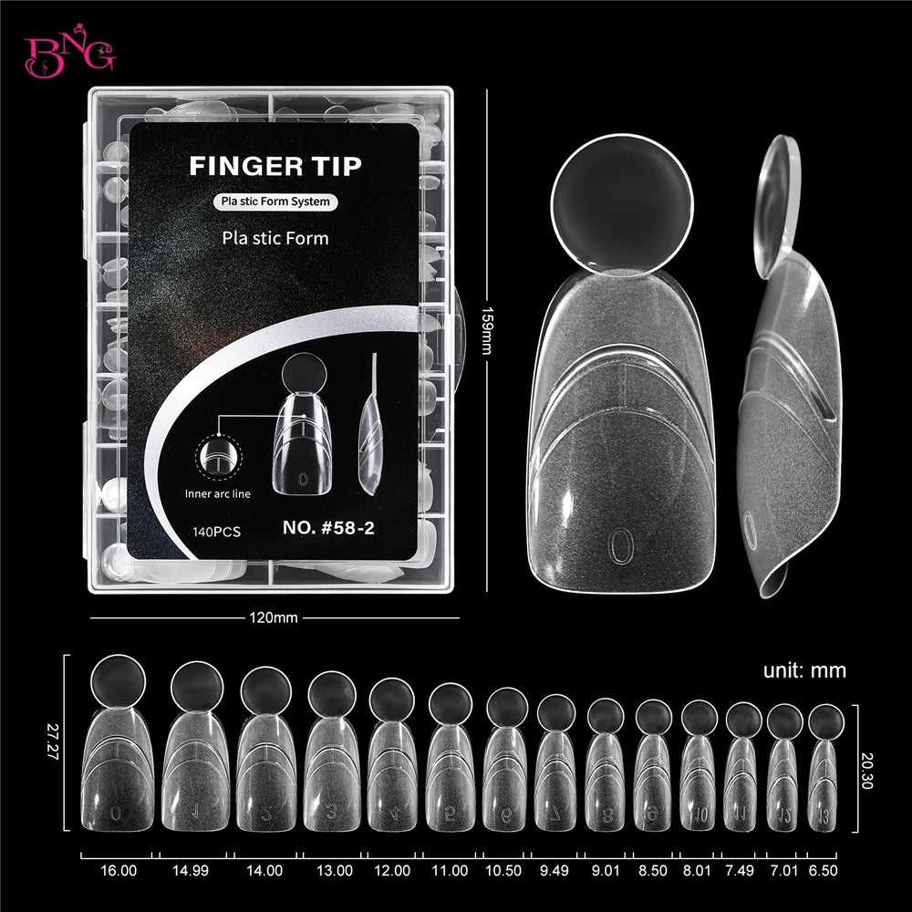 BNG 140Pcs Dual Forms with Inner Arc Line Oval Square Coffin Upper Forms for Quick French Matte  Nail Molds for Nail Extensions