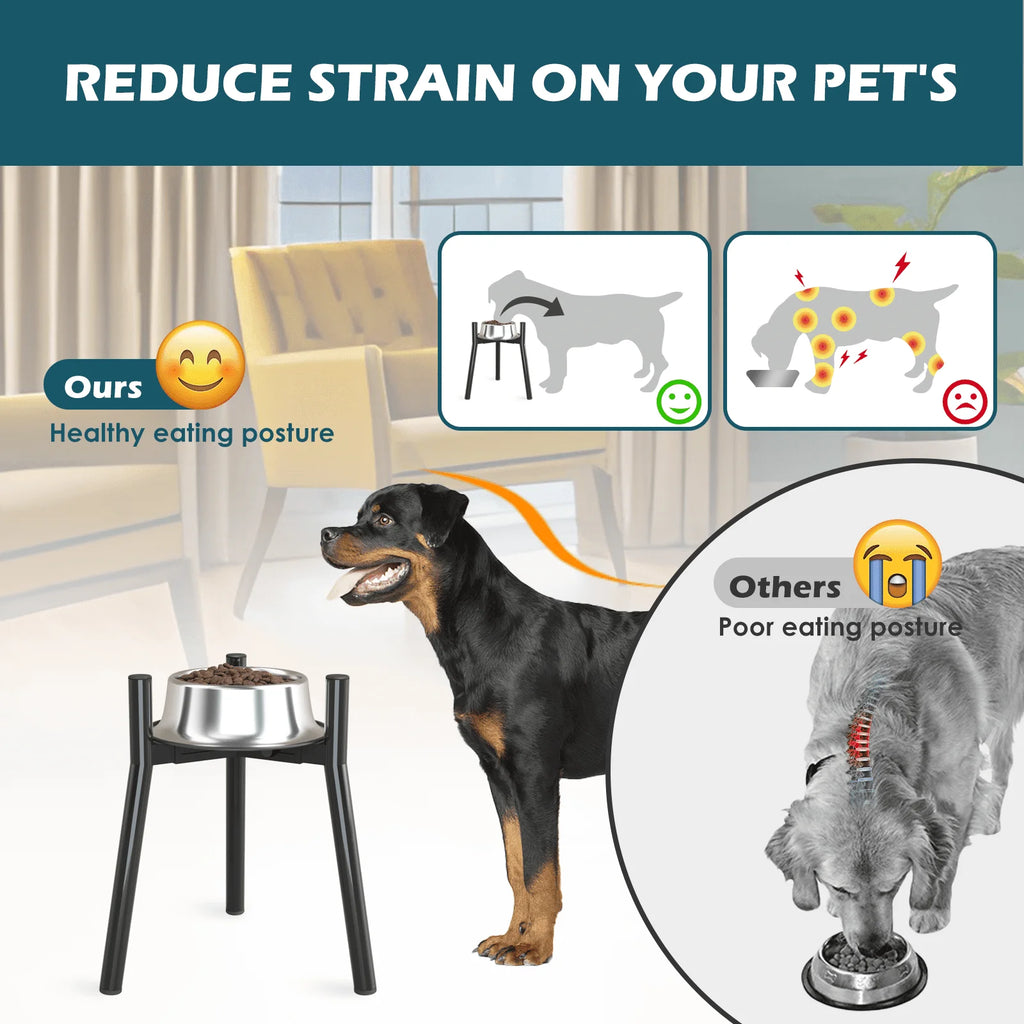 Adjustable Elevated Dog Bowl Stand Metal, Black L/XL, 11 or 13.7 in Tall (No Bowls)