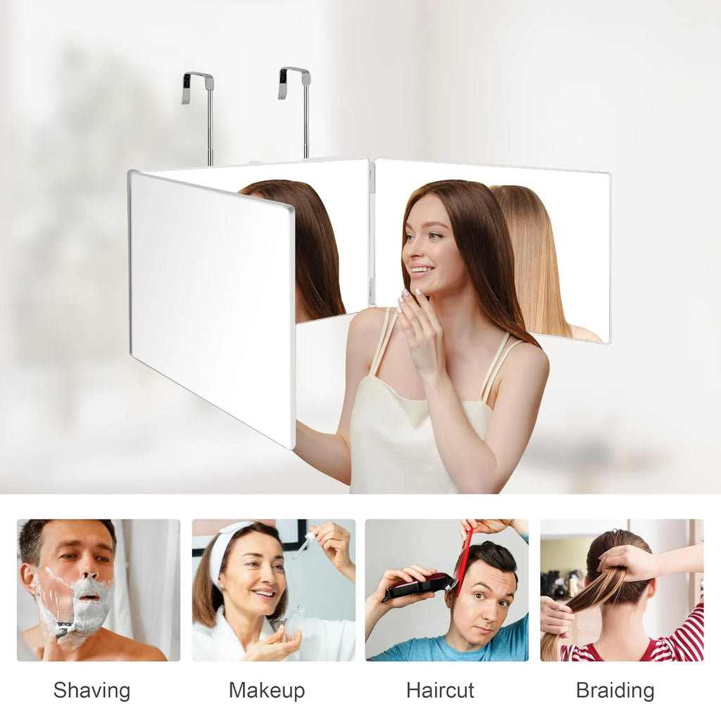 360° Viewing Makeup Mirror for Hair Cutting Travel Portable Self Haircut Mirror with Adjustable Hooks for Shaving, Hair Styling