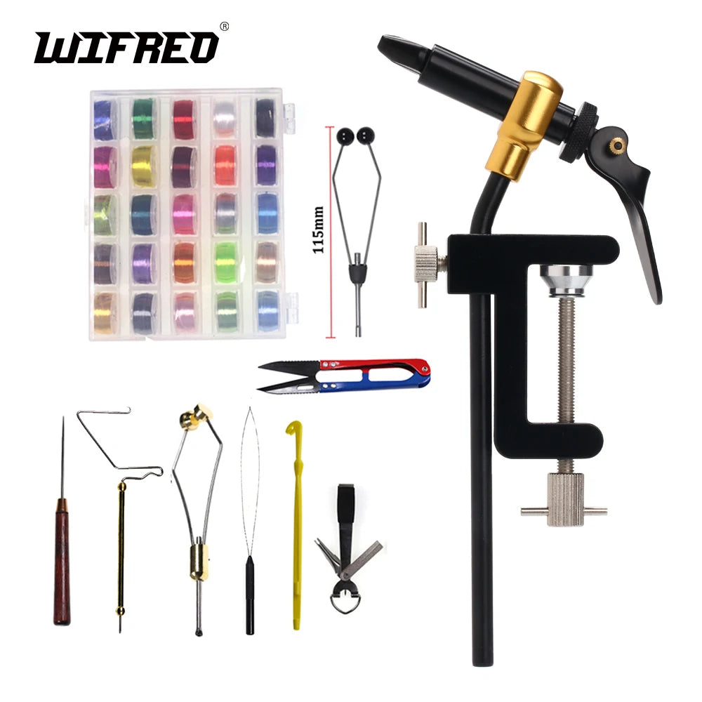 Wifreo Rotary Fly Tying Vise with C-Clamp, Brass/Steel, Rotating Hook Holder, 1pc