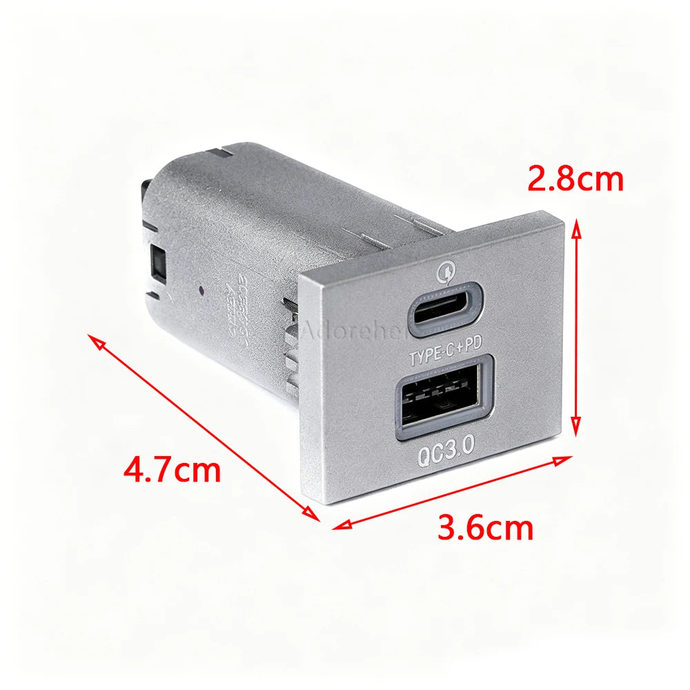 Dual USB Car Charger for Ford Focus 2 Mk2 2009-2011 QC3.0 + Type-C PD Fast Charging Socket No Wiring Damage