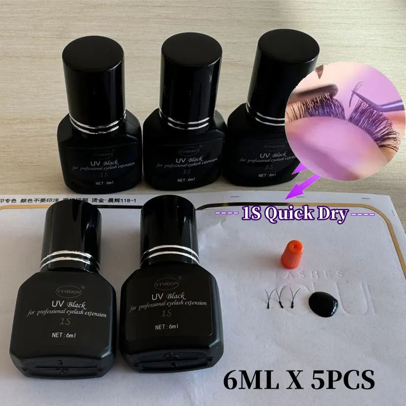 5pcs UV GLUE Adhesive For Eyelash Extensions Gel 1S Fast Drying Strong False Lash Extension Glue Long Lasting UV Eyelash Glue
