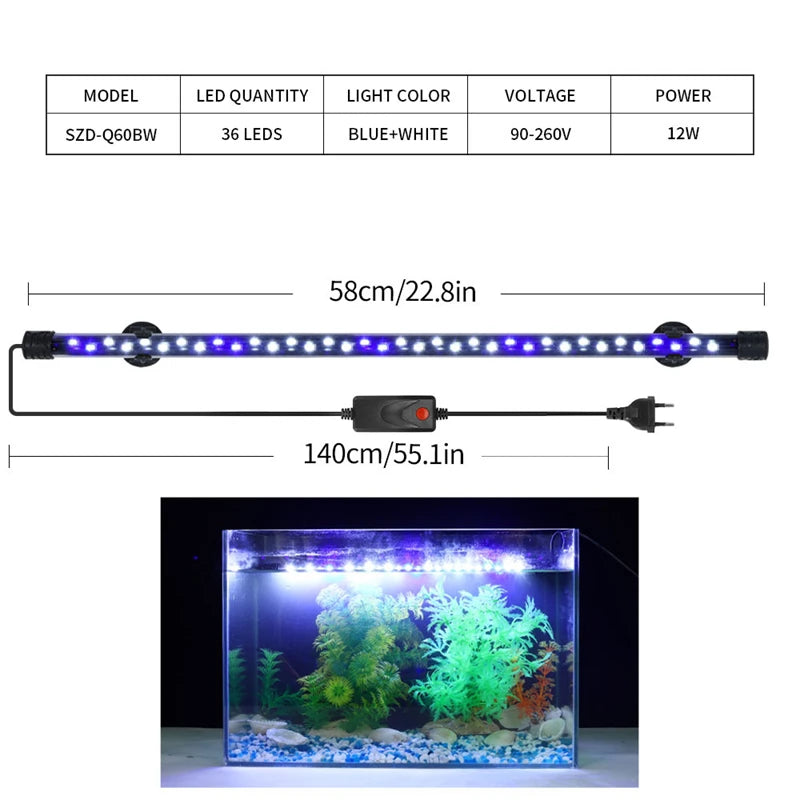 Lamp Waterproof Fish Tank Light 18-58CM Underwater Aquariums Decor Lighting 90-260V Aquarium Light LED Plant Grow