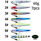 7Pcs 40g 60g 80g 100g Luminous Fast Jigging Casting Lure 7Colors Fishing Metal Jig Bait With Double Assist Hook