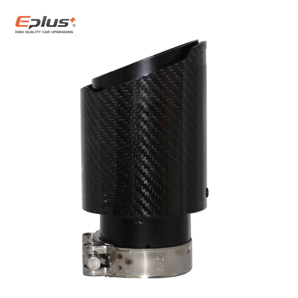 Universal Glossy Carbon Fiber Car Muffler Tip Exhaust System Pipe Mufflers Nozzle Straight stainless steel Black
