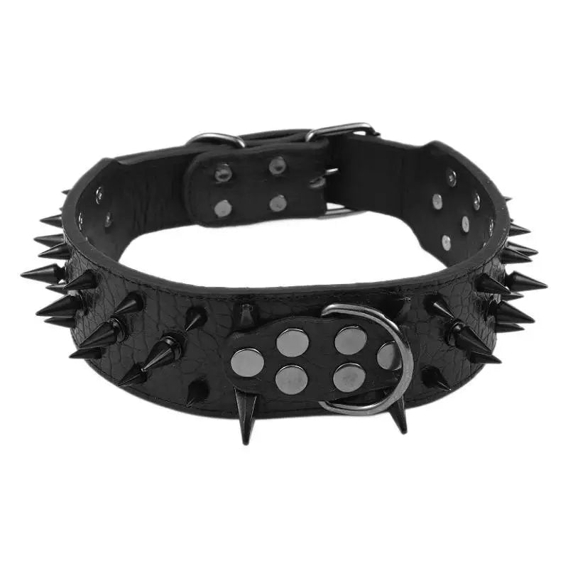 Fashion Anti Bite Rivet Sturdy Pu Leather Pet Collar Bulldog Domineering Adjustable Collar for Medium and Big Dog Pet Supplies