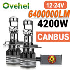 OVEHEL Led Projector Lens H7 H4 Car Headlight H11 6400000LM 4200W Bulb 9005 9006 Canbus 6000K Auto/Moto Fog Light LHD 12V 24V