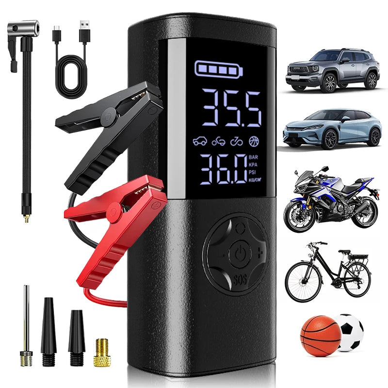 2025 New Multifunctional Cordless Air Pump Portable Air Compressor&Inflator,7-in-1 LED Display,Flashlight Inflatable Pump