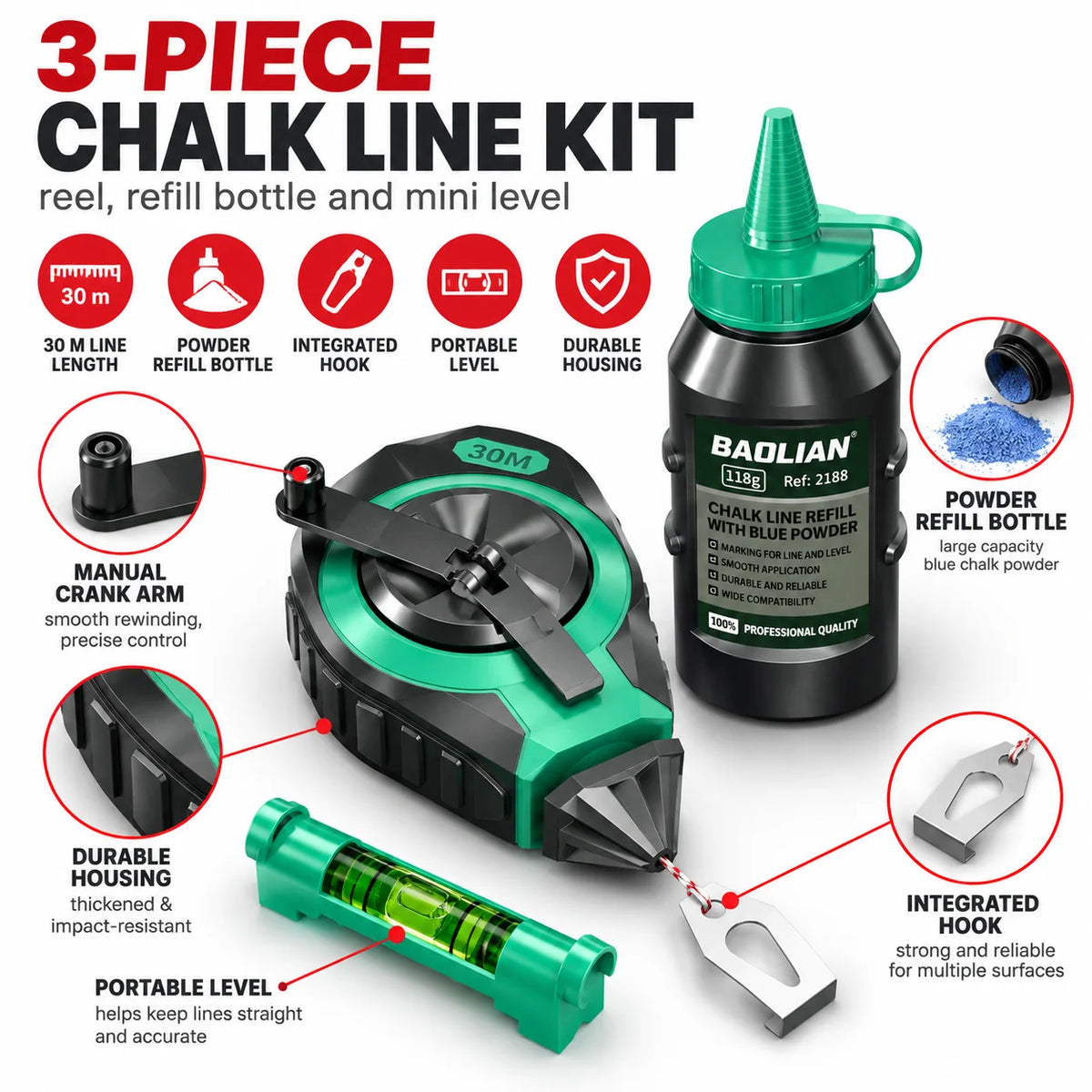 3pcs Handheld Scriber Line Marker Tool Set, Green