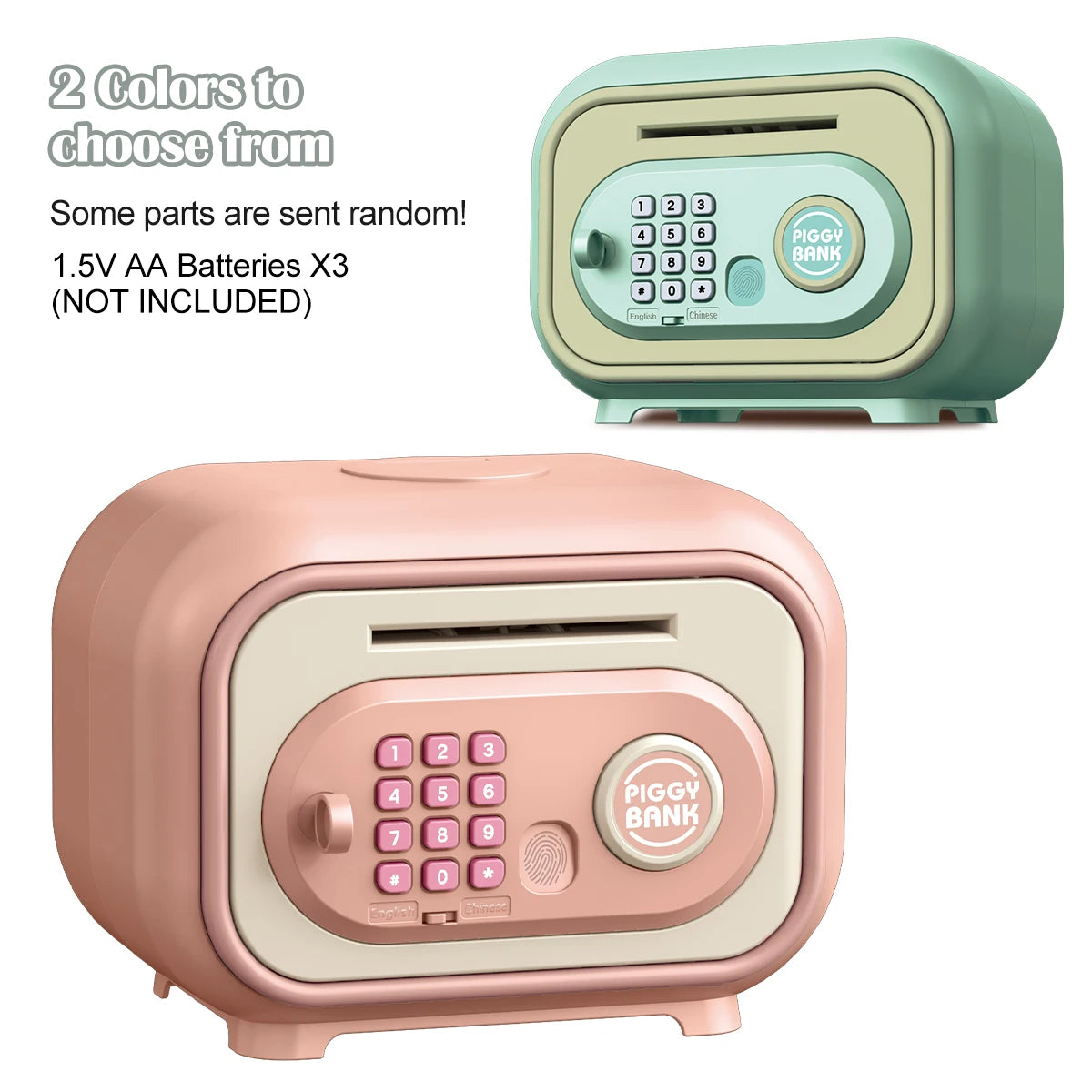 Kids ATM Piggy Bank Money Box with Fingerprint & Password Lock, Large Capacity, Pink/Green