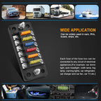 6 Way Fuse Box with Negative Bus Waterproof 6 Circuit Automotive Fuse Holder Fuse Block for 12V/24V Car Truck Boat Marine RV