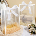 10Pcs Clear Plastic Gift Bag with Die Cut Handles Reusable PP Flower Bag with Ribbon for Wedding Bridal Birthday Party Business
