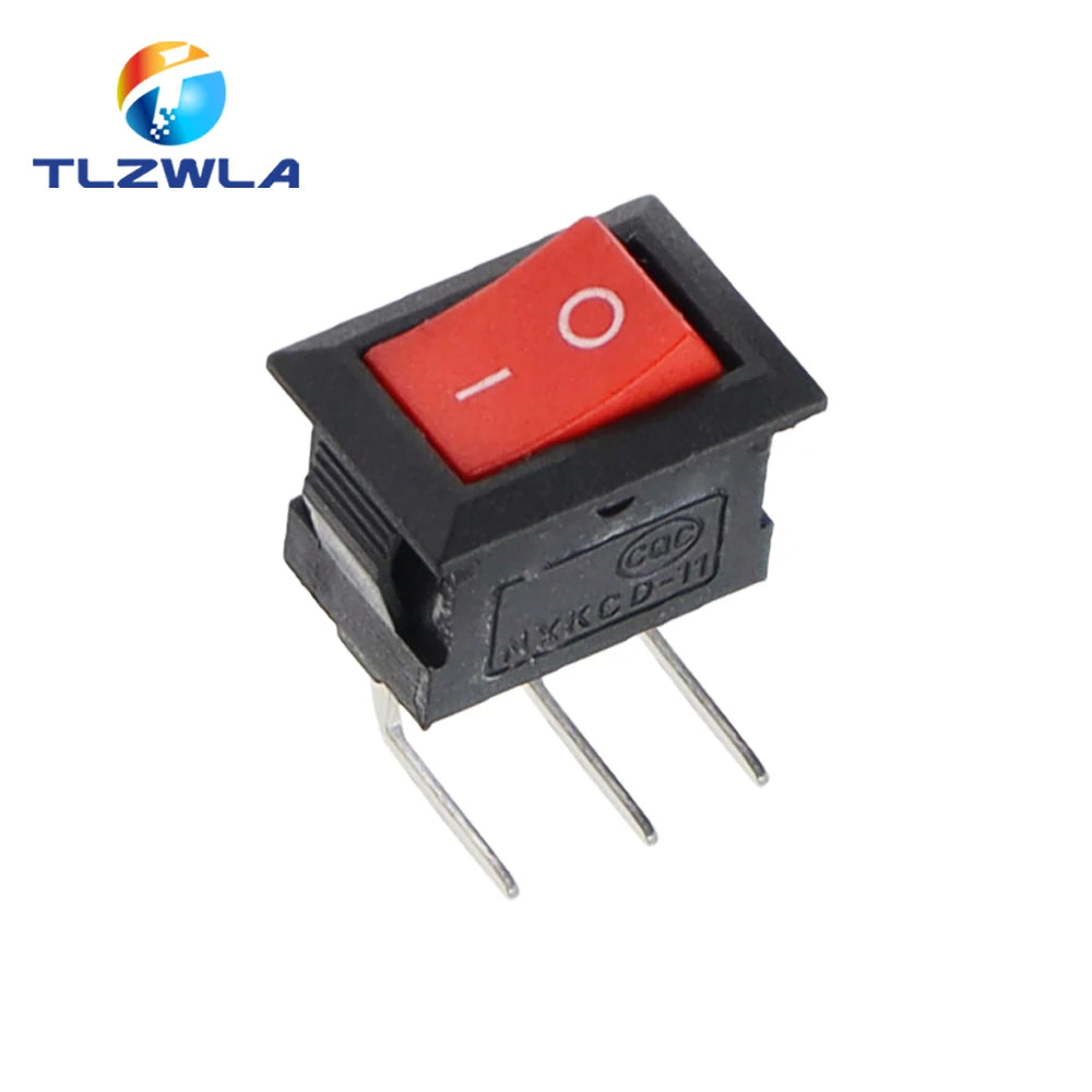 KCD11 Mini Rocker Switch 10x15mm 100pcs 2/3 Pin ON-OFF or ON-OFF-ON 3A 250VAC