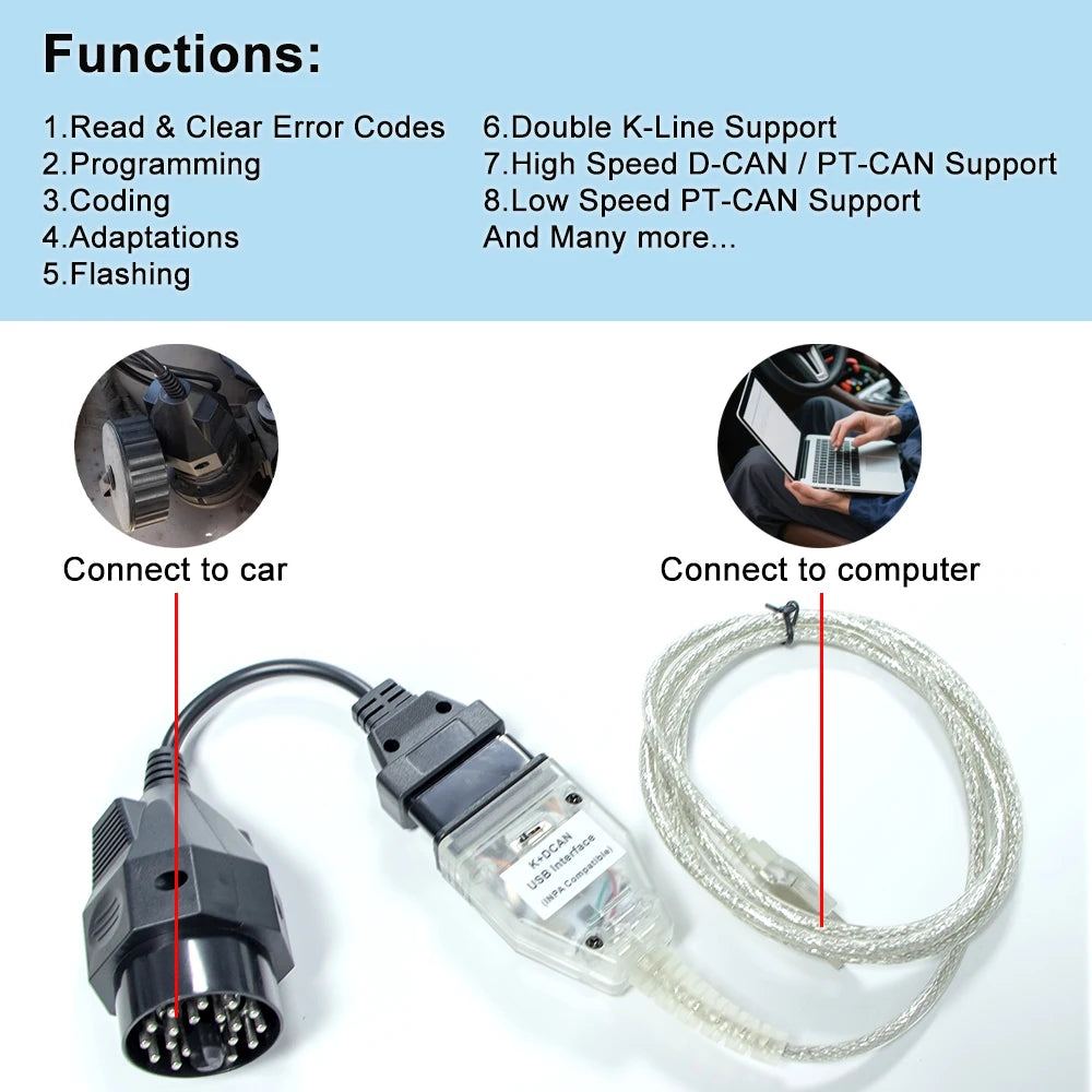 OBD2 K+DCAN USB Interface Cable with Switch for BMW E46 E83 E53 E90 E60 Coding Tool