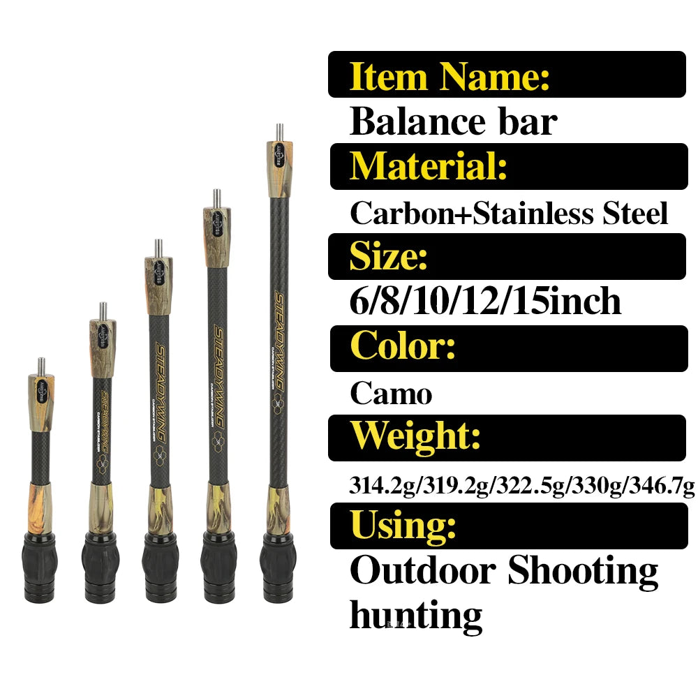 Archery Bow Stabilizer 3K Carbon Fibre Rod Stainless Steel Counterweight Bow Arrow Hunting Shooting Target Damper Shock Absorber