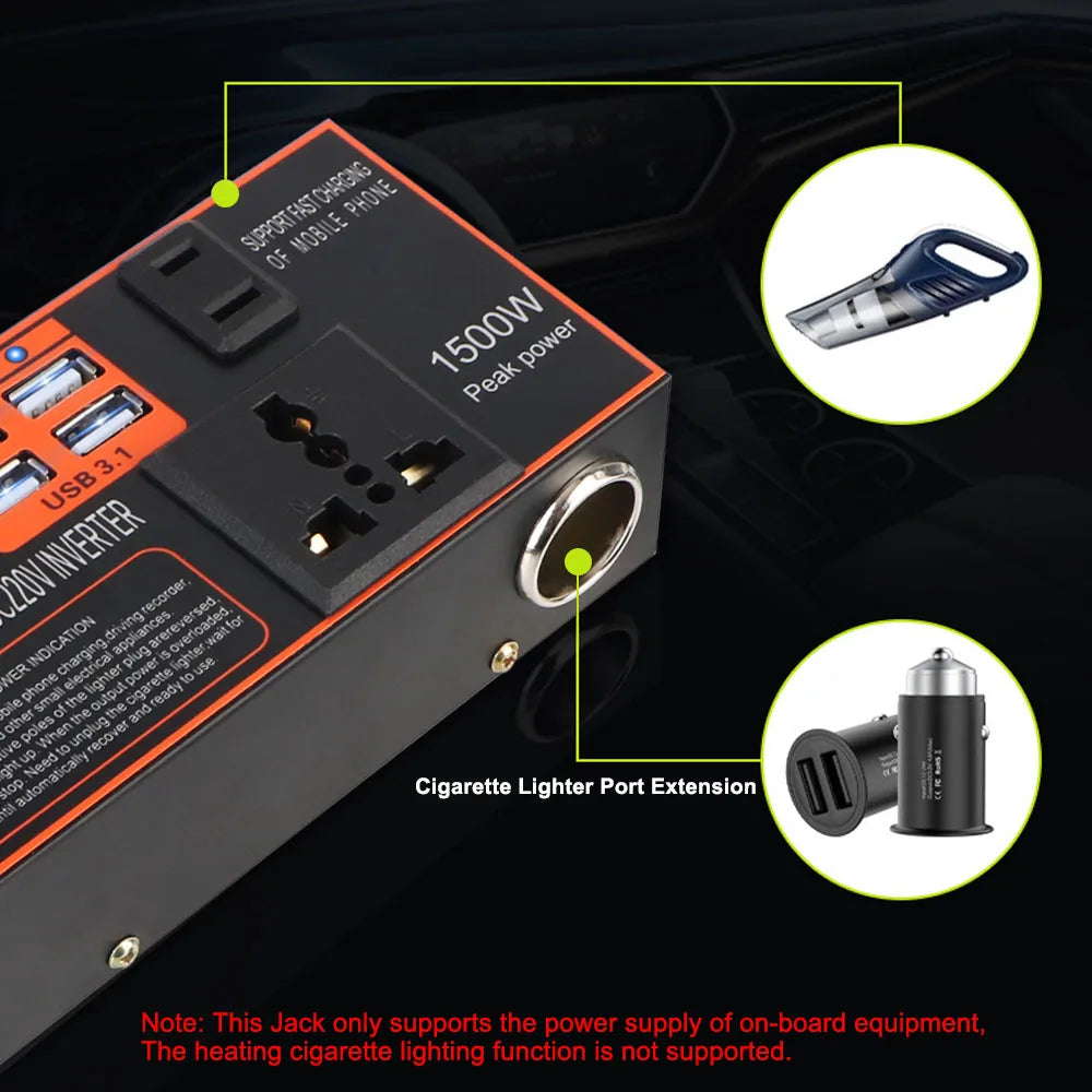 Car Power Inverter Adapter Converter Cigar Lighter Plug 8 Ports USB Chargers DC 12V/24V to AC 110V/220V Cigarette Lighter Socket