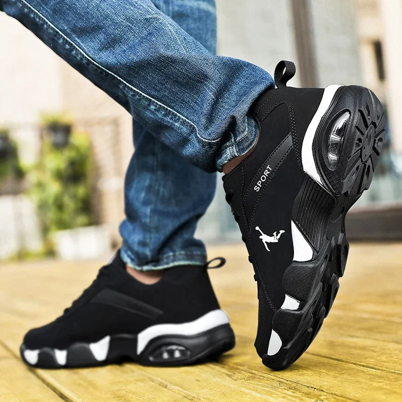 Men's Running Shoes Lightweight Breathable Lace-Up Sneakers, Black Gold/Red/White, EU 38-45