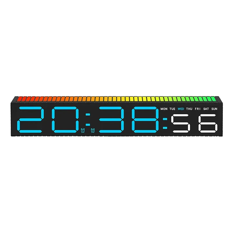 LED Alarm Clock with Rhythm Light Bar Colorful Table Clock with 3 Levels Brightness Adjustable RGB Colorful Electronic Clock
