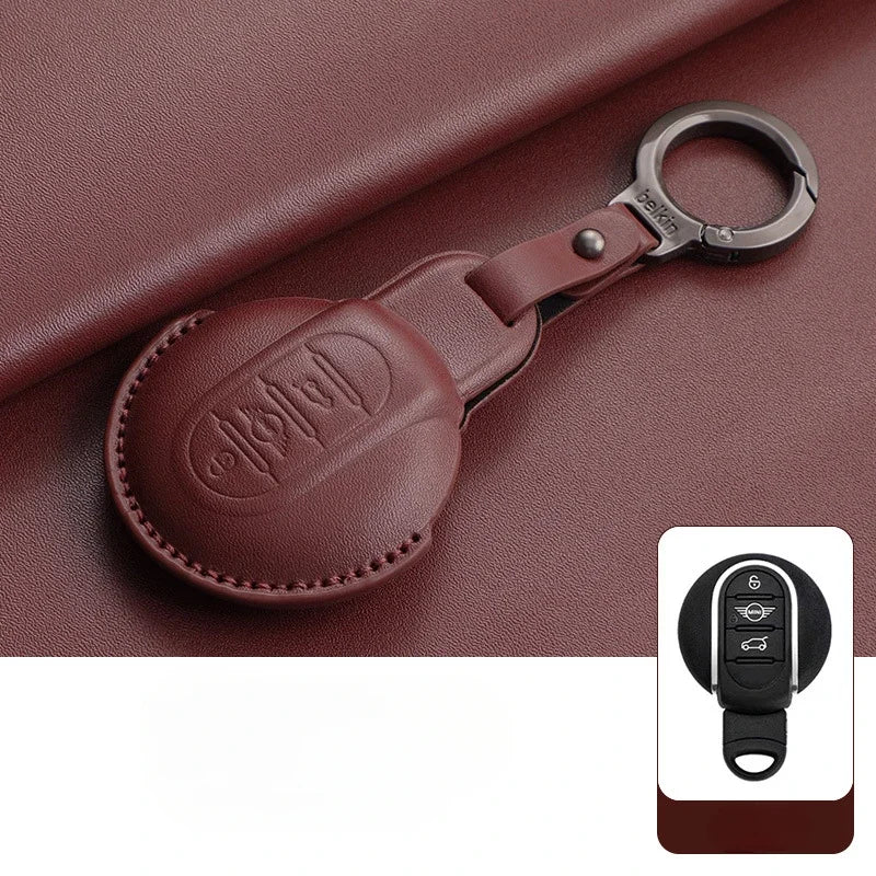 Leather Car Key Case Cover for BMW MINI COOPER S ONE JCW F54 F55 F56 F57 F60 CLUBMAN COUNTRYMAN Remote Fob Holder Shell Keychain