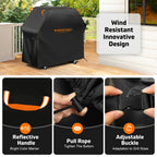 [Ry-210 Orange Line Bbq Cover] Rowyeet Outdoor Bbq Grill Cover, Waterproof and Uv-Resistant Gas Grill Cover, with Adjustable Hem, Suitable for Brands Such as Weber, Nexgrill, Expert Grill.