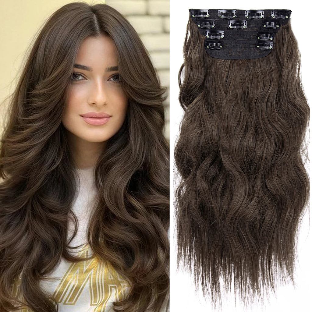 4Pcs/Set 20Inch Synthetic Hair Clip In Long Wavy Thick Hairpieces For Women Full Head Synthetic Hair Extensions Ombre Hairpieces