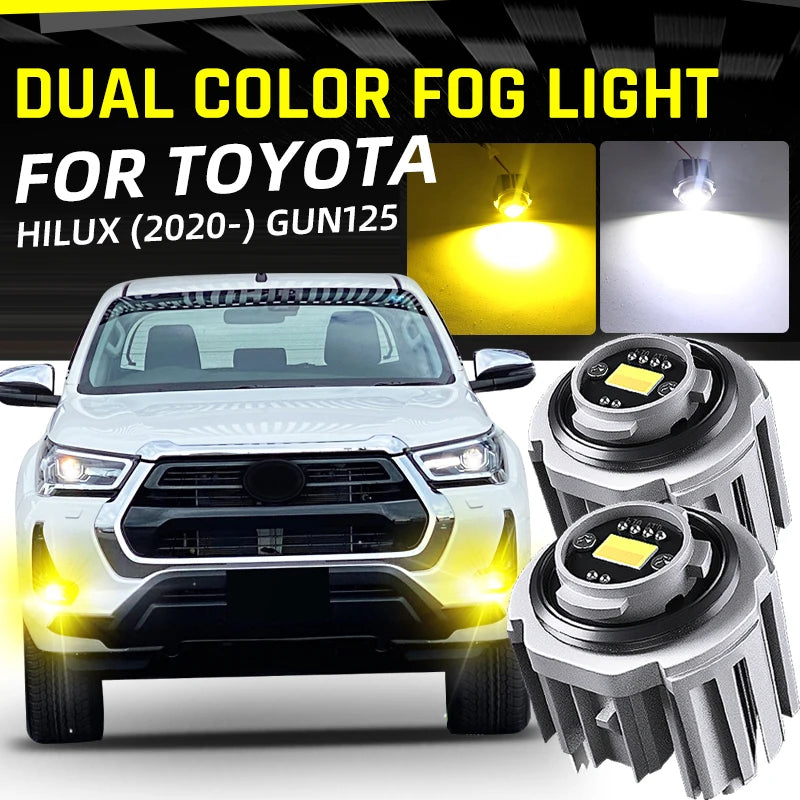 2pcs LED fog light bulbs DRL dual color white/yellow with fan for Toyota Hilux 2020-2022