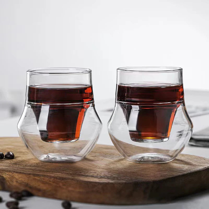 YWDL New Creative Double-layer Glass Cup Espresso Coffee Cup Anti-scalding Milk Party Brandy Wine Teacup Mug 120/250/335ml