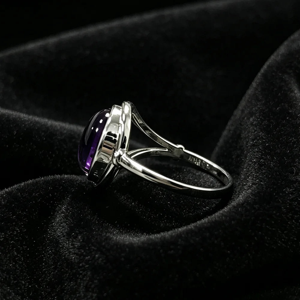 925 Sterling Silver Natural Stone Rings With Amethyst Simple Purple Oval Ring 8*10mm Fine Jewelry Friends Gifts for Women