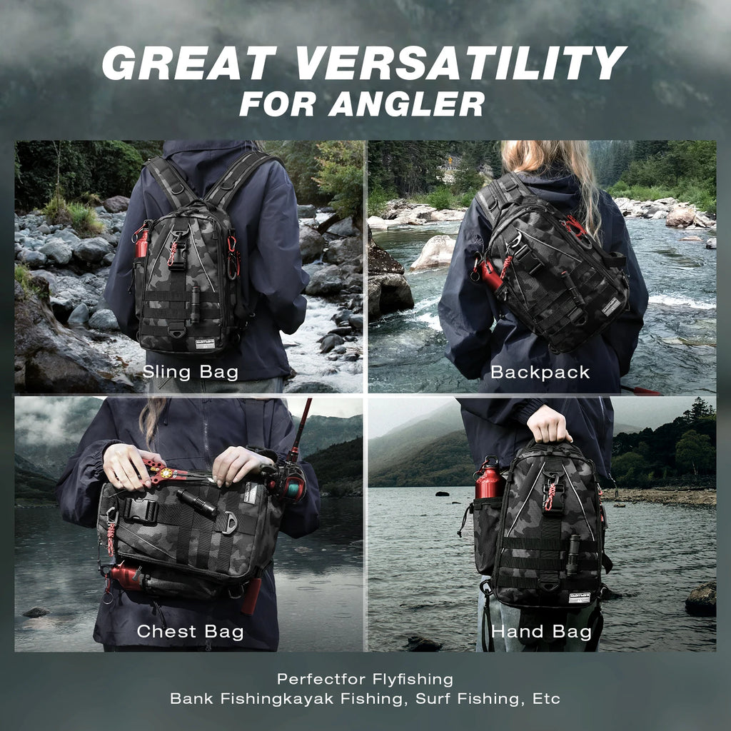 Fishing Backpack Tackle Sling Bag - Fishing Backpack with Rod Holder - Tackle Box Fly Fishing Gifts for Men Women
