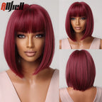 Short Copper Ginger Synthetic Natural Wavy Wigs Hair Orange Halloween Bob Wig with Bangs Heat Resistant for Women Cosplay Wig