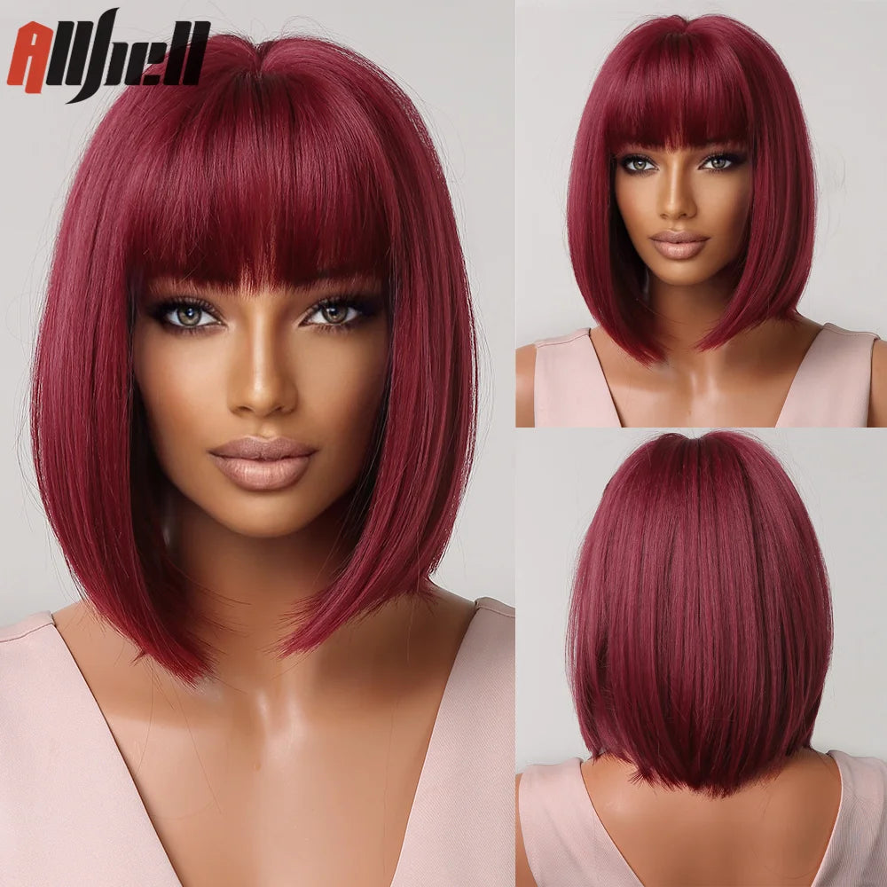 Short Copper Ginger Synthetic Natural Wavy Wigs Hair Orange Halloween Bob Wig with Bangs Heat Resistant for Women Cosplay Wig