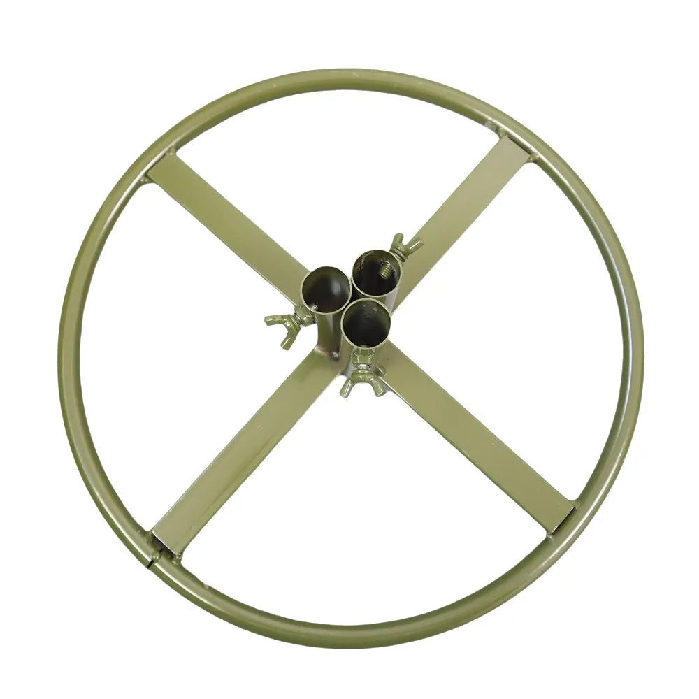 Metal flower pole display stand base, floor standing, reusable, green/white, 1-3 hole
