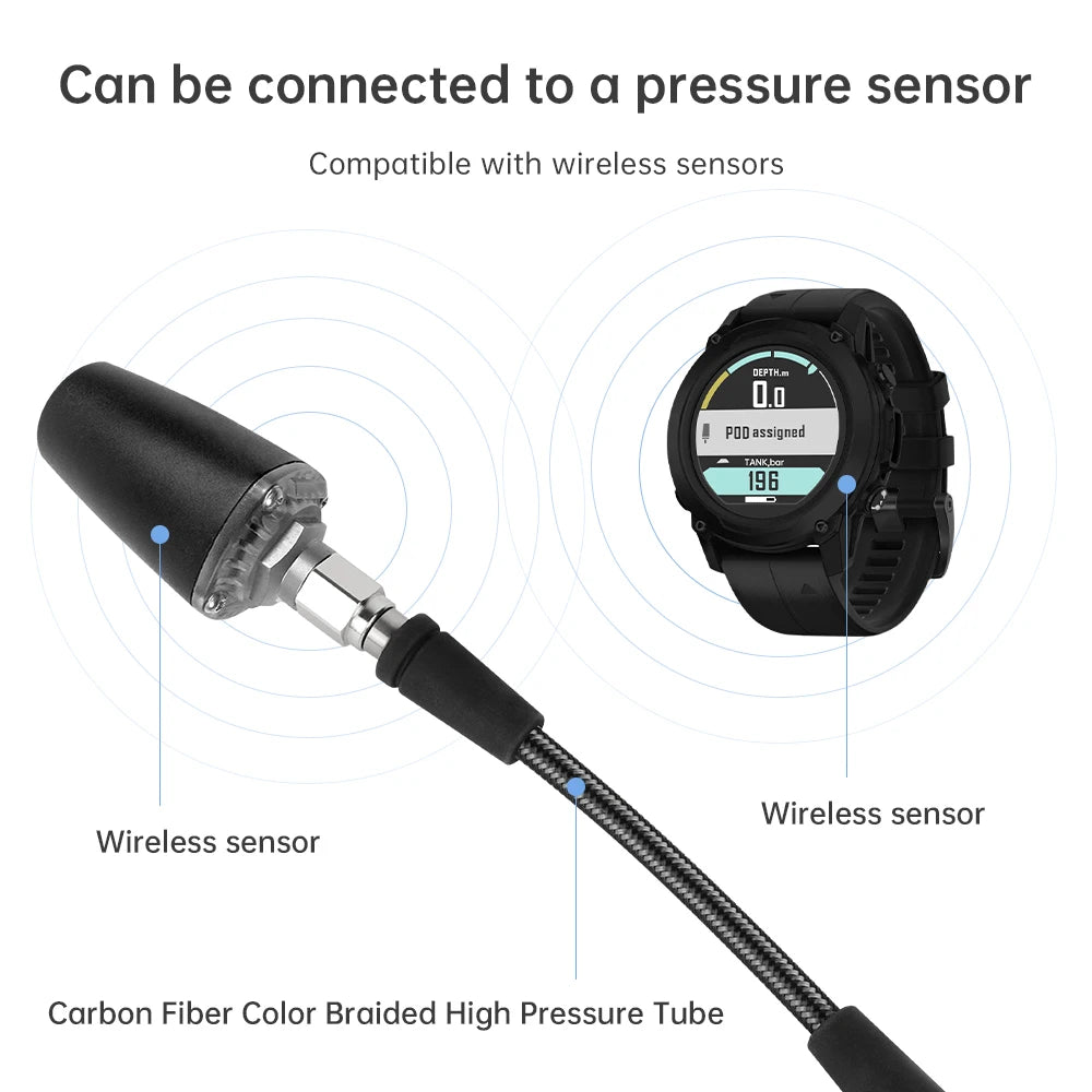 DIDEEP Diving Carbon Fiber Braided High Pressure Tube, Scuba Diving Residual Pressure Hose, Can Be Connected to Pressure Sensor