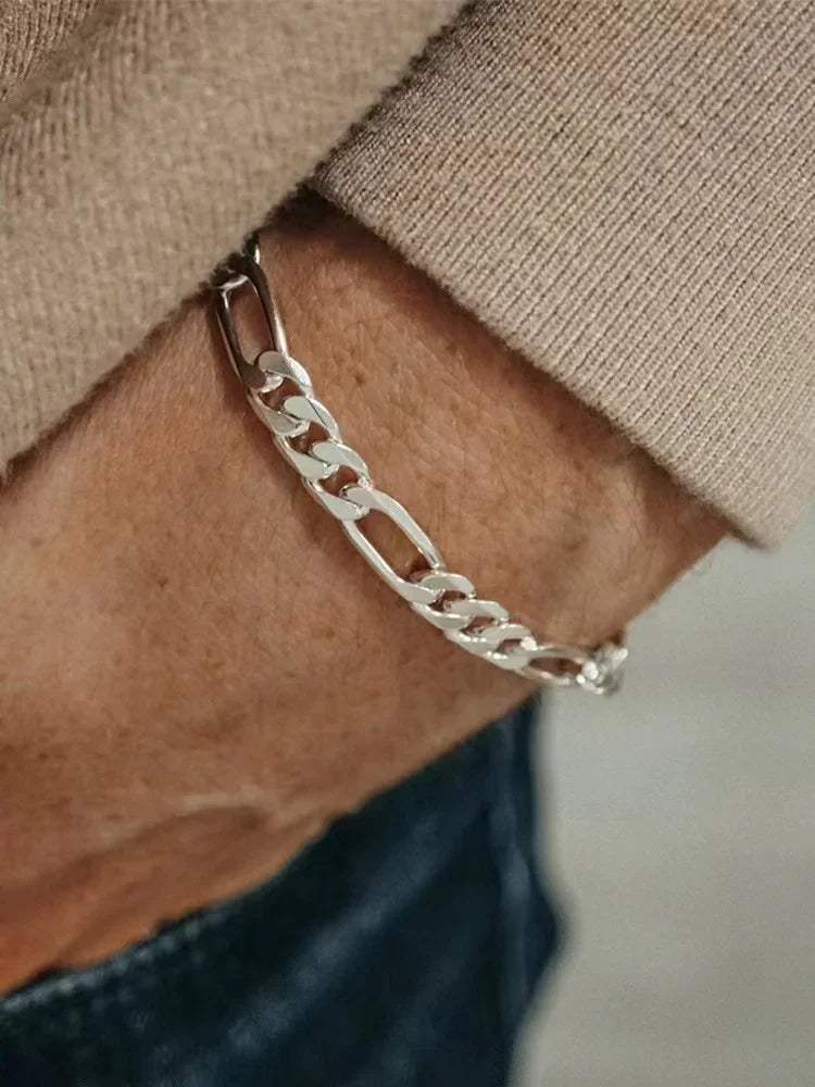 Punk 925 sterling silver 4/6MM 8 Inches Figaro Chain For Men Simple Women Hip Hop Bracelet Jewelry Party Accessories Wholesale