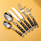 Hotel Stainless Steel Table Knife Fork Spoon Sets Teaspoon Teafork Steak Knife Cutlery Restaurant Serviing Set Black Wood Handle