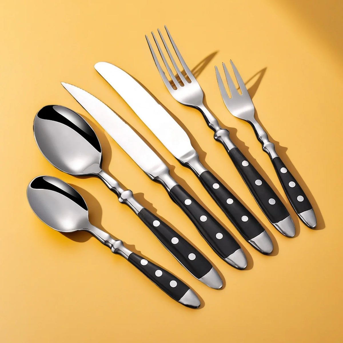 Hotel Stainless Steel Table Knife Fork Spoon Sets Teaspoon Teafork Steak Knife Cutlery Restaurant Serviing Set Black Wood Handle