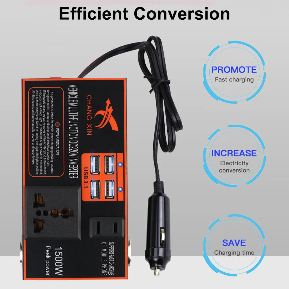 Car Power Inverter Adapter Converter Cigar Lighter Plug 8 Ports USB Chargers DC 12V/24V to AC 110V/220V Cigarette Lighter Socket