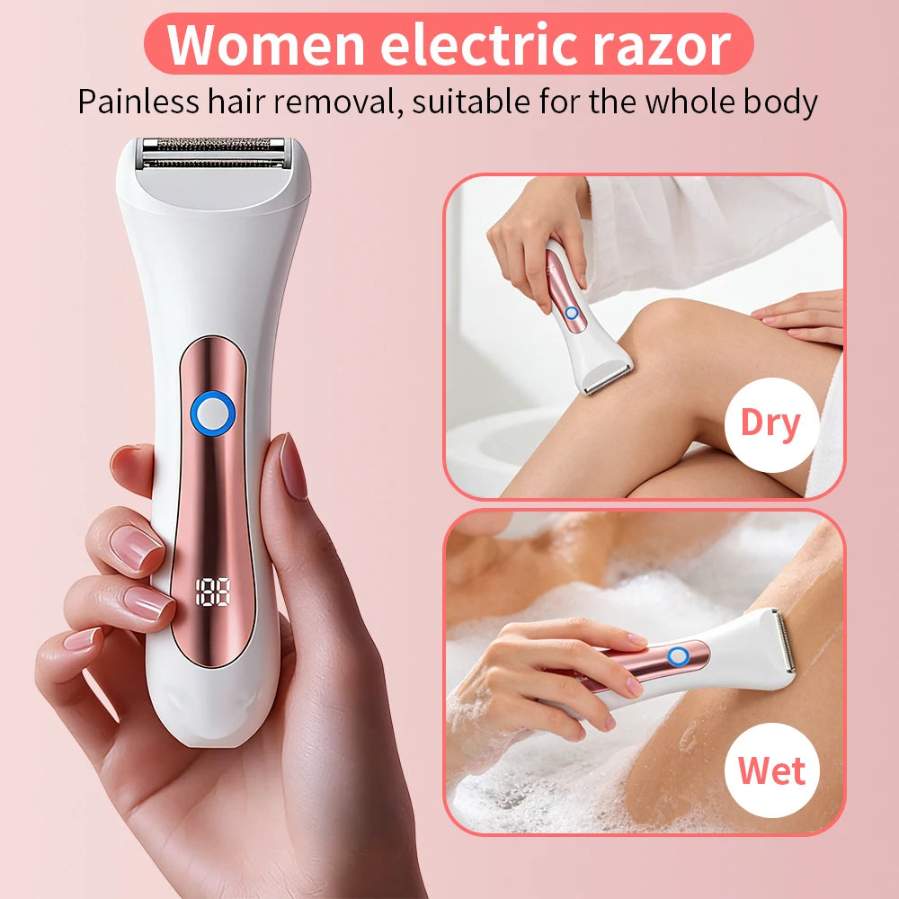 Waterproof women electric shaver, Wet & Dry Portable electric Razor, with Tri-Blade Head for Full-Body Hair Removal