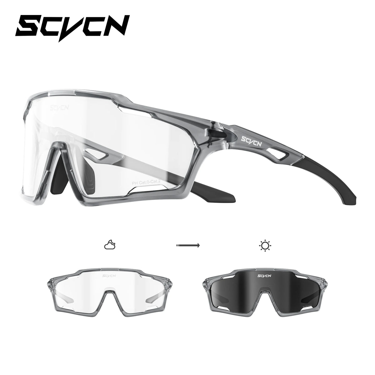 SCVCN Photochromic Cycling Sunglasses UV400 Sports Glasses, Multiple Styles