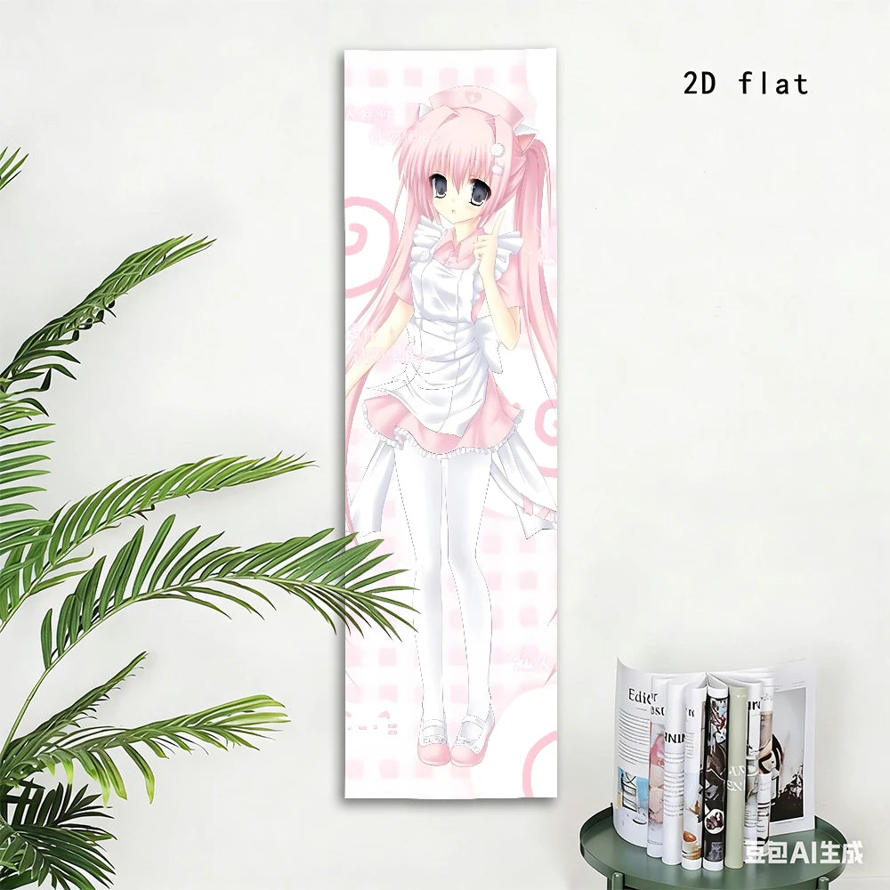 Kawaii Pink Nurse Anime Girl Vertical Tapestry, Long Wall Scroll, Cute Pastel Wall Hanging for Bedroom, Otaku Room Decor & Anime