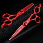 XUANFENG 6 inch Ruby Hair Scissors Barber's Completely red Cutting Scissors and thinning Scissors 440c