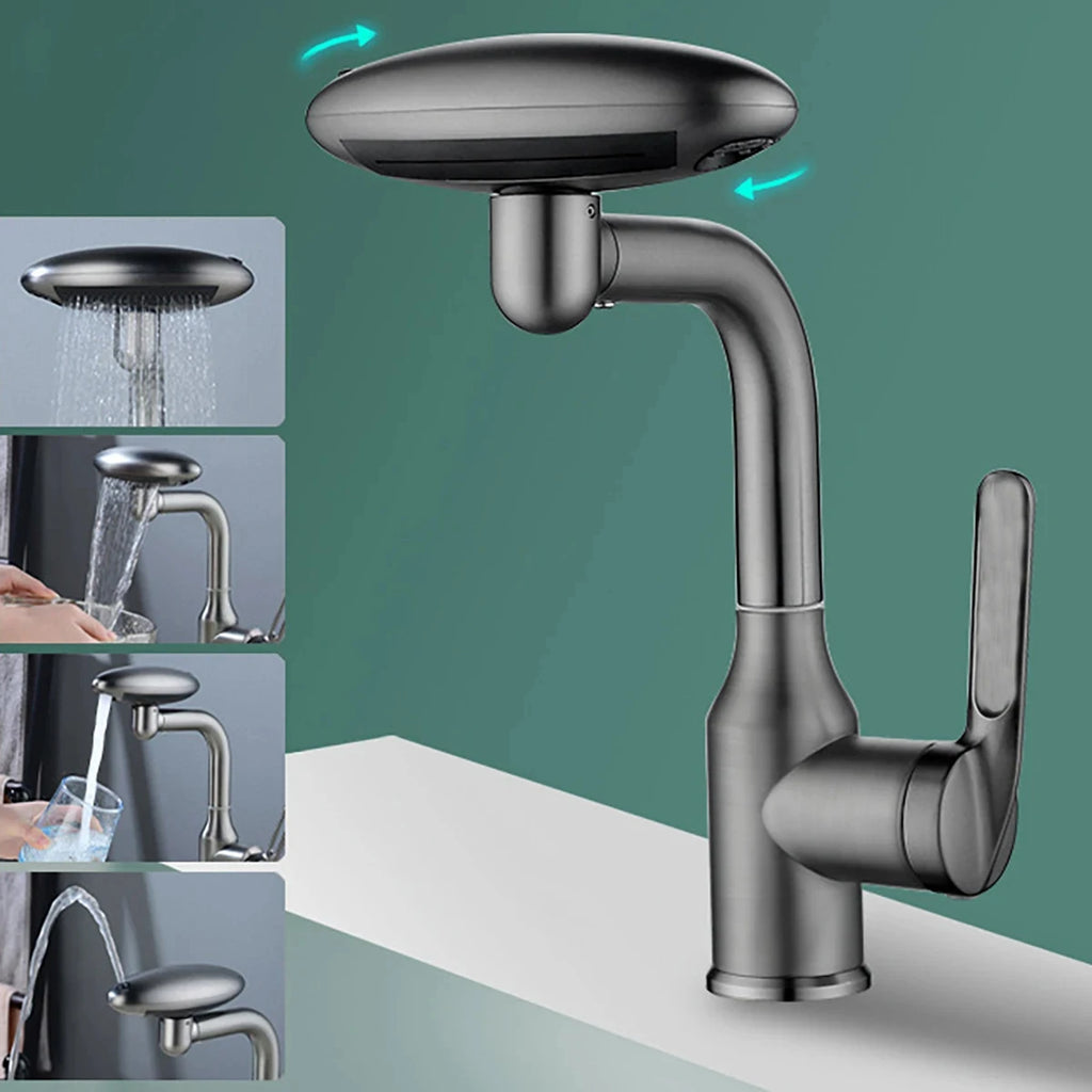Multi Functional Waterfall Basin Faucet 4 Water Outlet Mode Spray Faucet 360°Rotation,Hot Cold Water Sink Mixer Tap For Bathroom