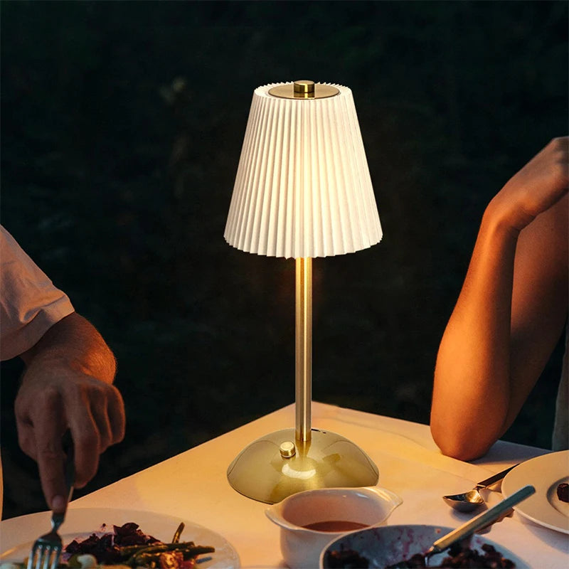 Small Pleated Table Lamp USB Rechargeable Nightstand Lamp Cordless Desk Lamp for Bedroom Living Room Home Office Decor